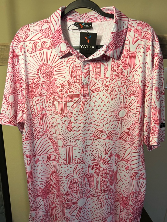 Yatta Golf Other - Yatta Golf Men’s Pink & White Graphic Print Polo